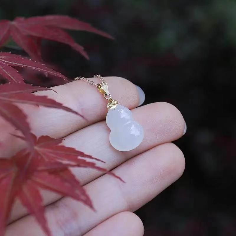 天然和田玉白玉葫芦吊坠羊脂玉S925纯银玉石项链吊坠饰品