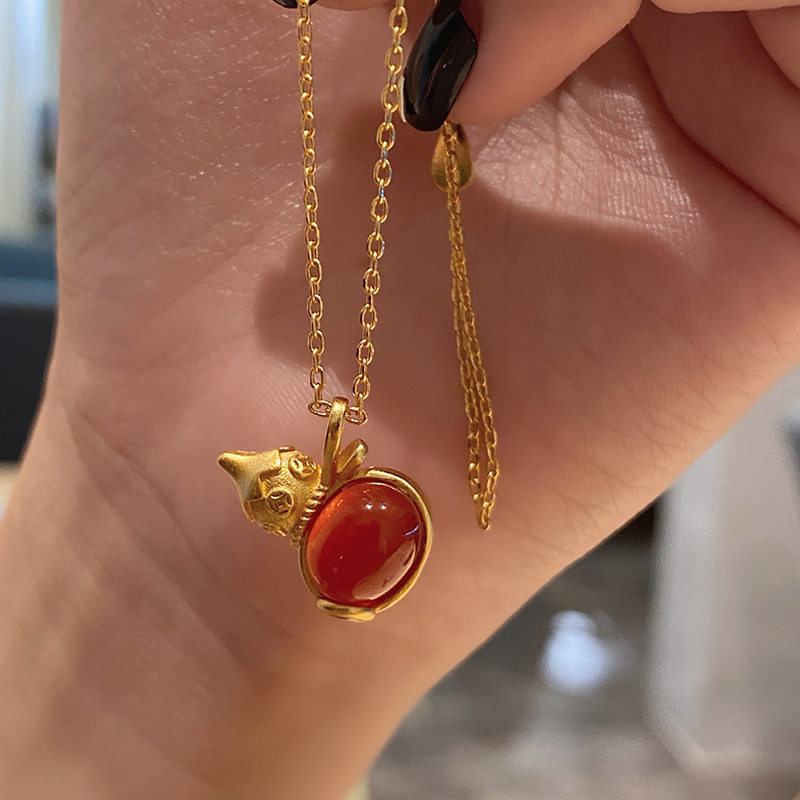 古法金传承创意小葫芦吊坠中国风经典镶嵌红玛瑙项链闺蜜生日饰品