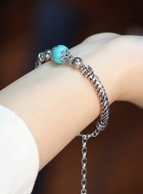 复古做旧铜钱福字麦穗手镯女新中式国风小众高级感古风半镯手链