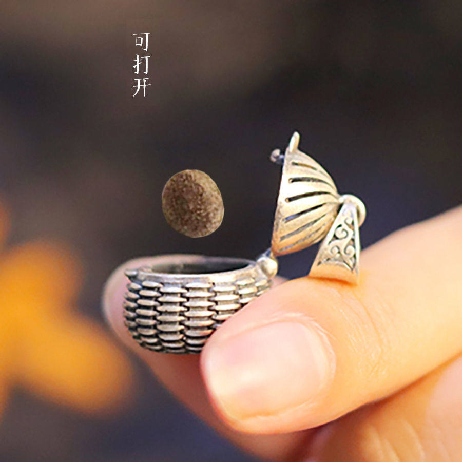 小鱼篓 可打开复古925银做旧哑光香囊球吊坠女嘎乌盒吊坠挂坠手链