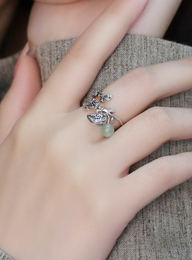 喜上枝头 玫瑰花缠绕戒指女复古宫廷风高级感开口指环百搭小鸟戒