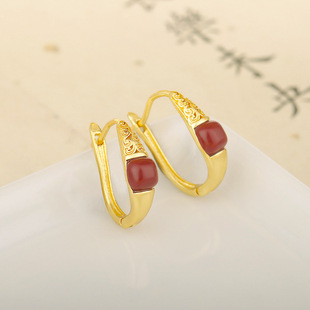 古法金复古祥云如意耳扣女新中式国风高级感宫廷风耳环旗袍配饰