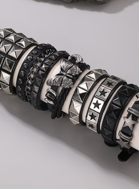 热卖精品款Men Bracelets时尚方形铆钉手链男女通用手饰品