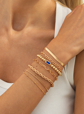 欧美精品饰品 嘻哈ins风个性麻花链手饰 金属感几何叠戴合金手链