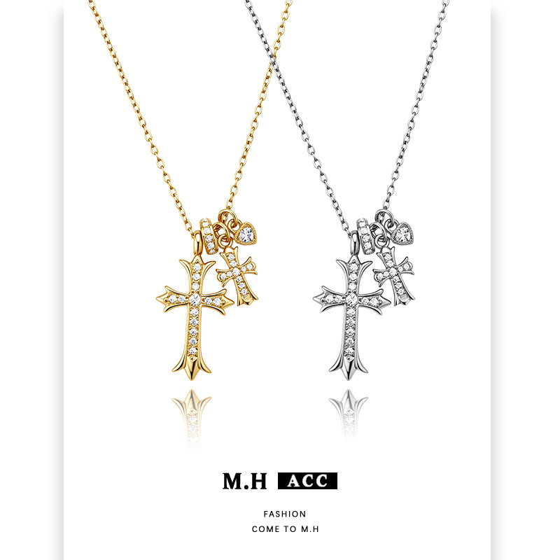 甜酷ins子母十字架吊坠项链女款2026新款气质时尚精致百搭锁骨链