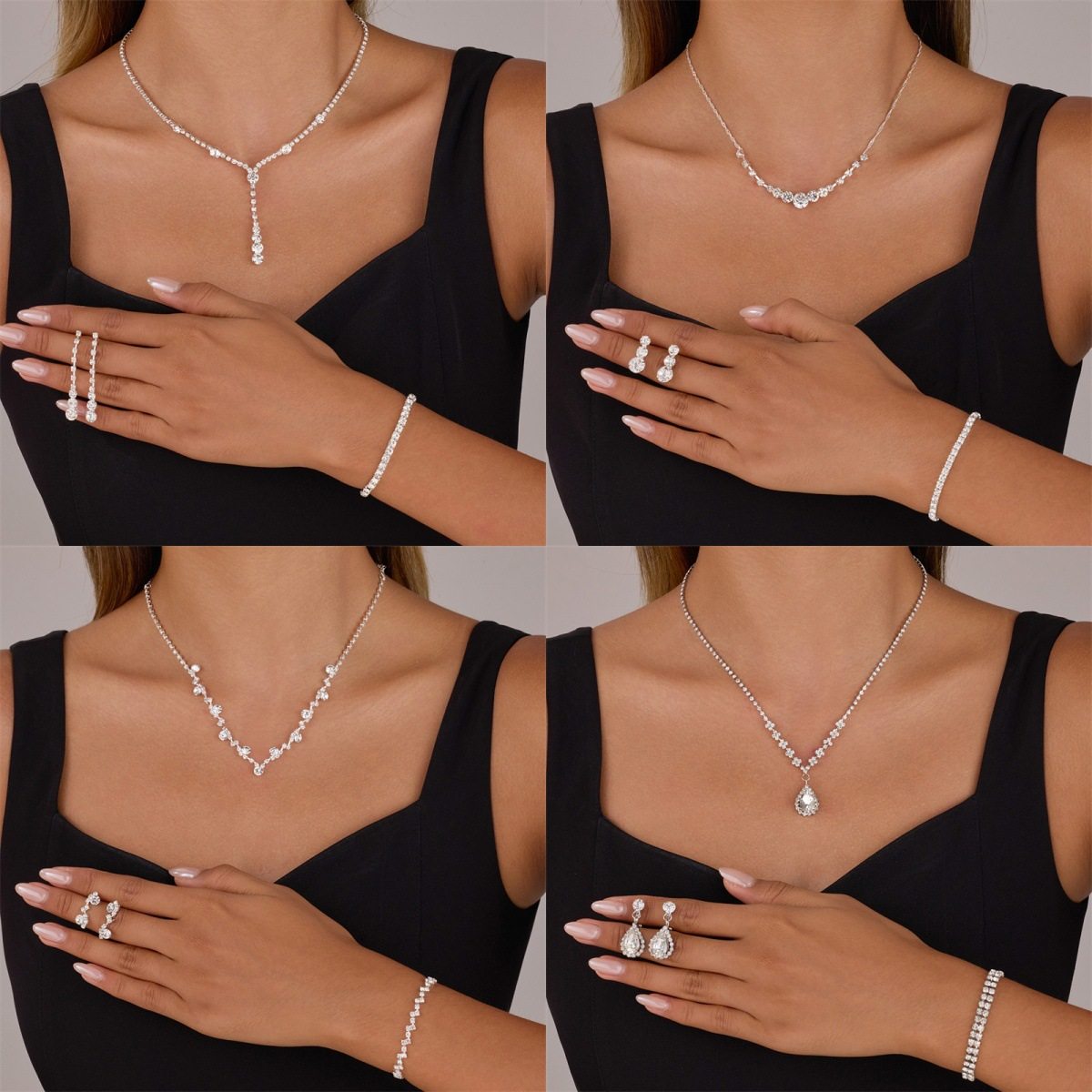SZ0999精品欧北美复古时尚Ab彩钻项链耳钉锆石手链三件套首饰,饰品/流行首饰/时尚饰品新,耳环,淘宝优惠券,粉丝福利购,淘宝优惠卷