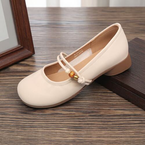 红蜻蜓真皮低跟玛丽珍通勤女单鞋