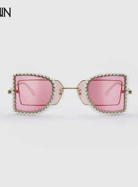 【七夕礼物】JINNNN BAMBI 多边形双镜片装饰珍珠太阳镜墨镜