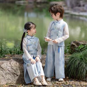 幼儿园男女孩唐装汉服新中式长袖汉服套装班服中国风小学生演出服