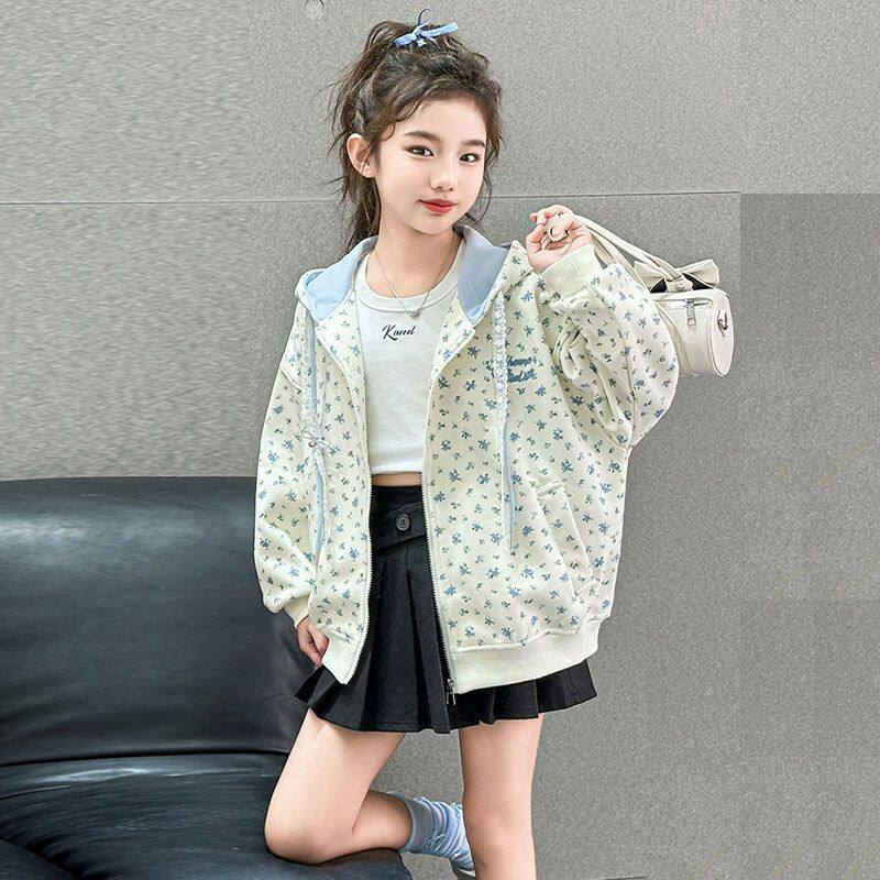 女童外套春秋2026新款时尚女大童连帽开衫卫衣洋气女孩春季上衣