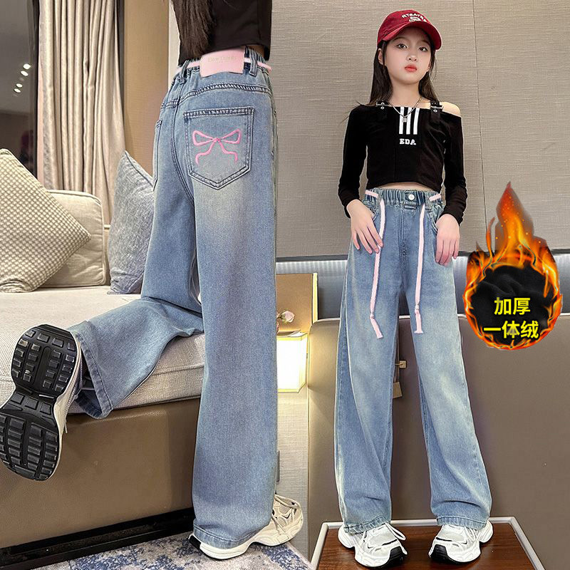 女童冬季加厚一体绒牛仔裤