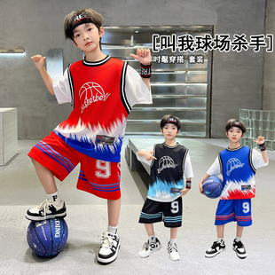 男孩t恤短袖夏季男童篮球服速干套装男中大童夏装宽松薄款运动服