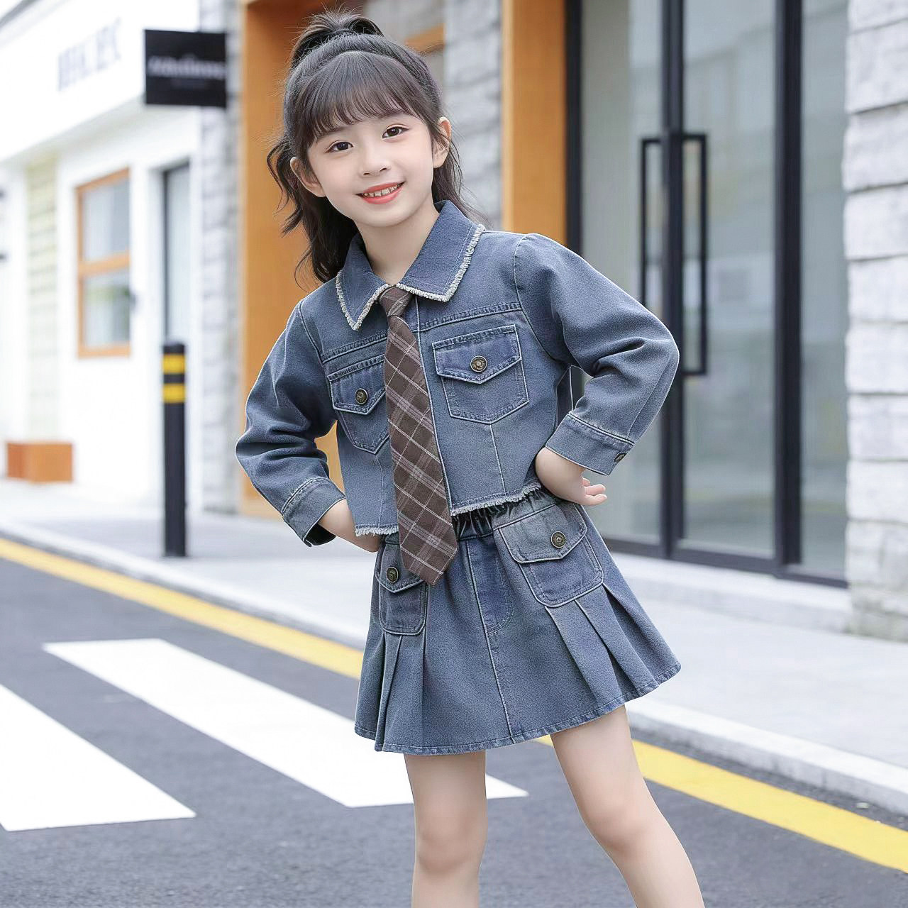 女童春秋韩版牛仔两件套