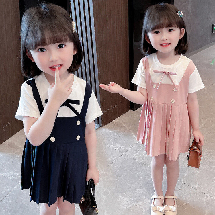 女童夏季洋气假两件连衣裙