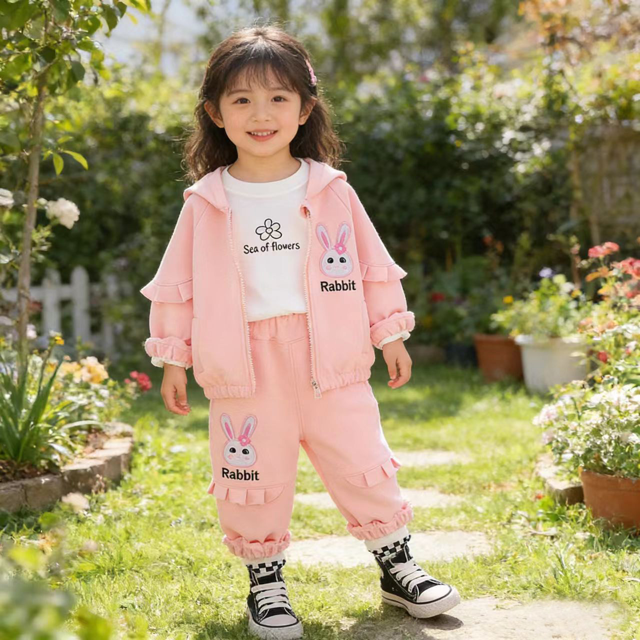 婴儿衣服春季洋气女童外套裤子套装一两3四5岁女宝宝春秋装三件套