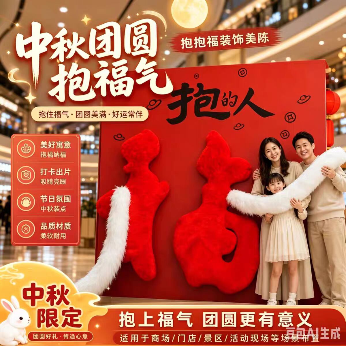 中秋国庆景区抱抱福字背景墙商场节日装扮用品