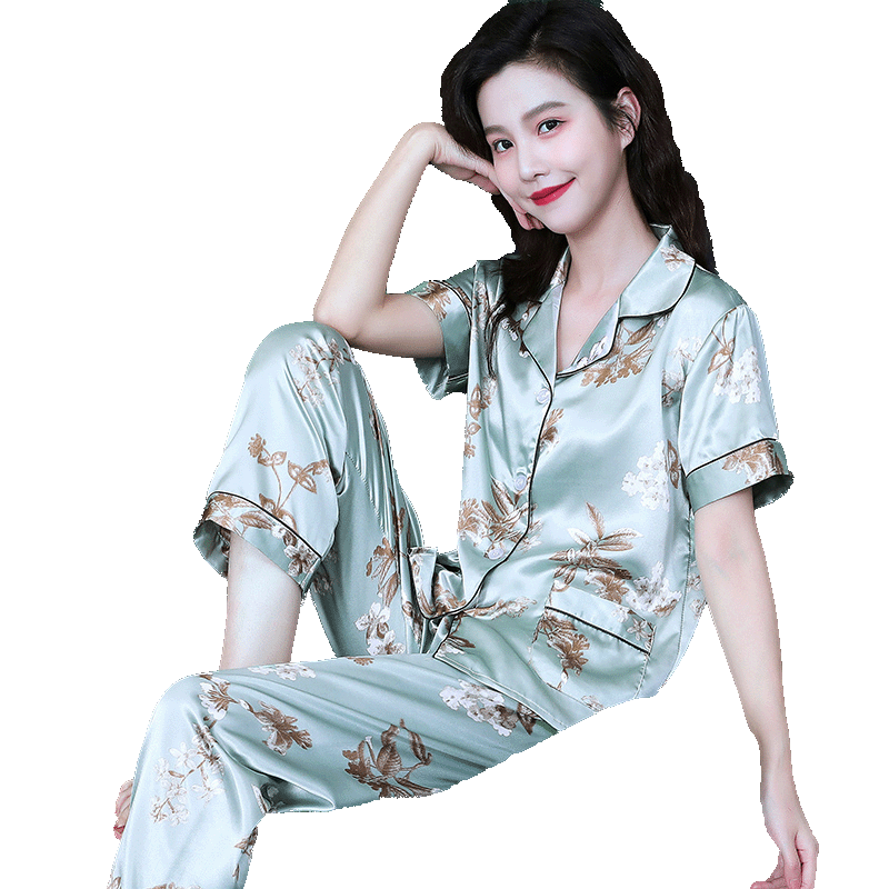 丝绸大码韩版可爱印花两件睡衣