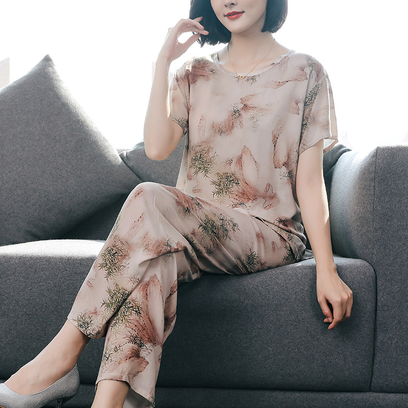 中国风夏季短袖薄款棉绸女士睡衣