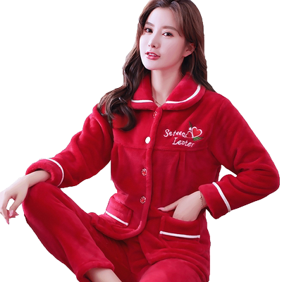 中老年保暖珊瑚绒简约风睡衣套装