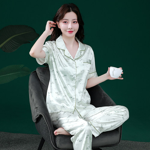 冰丝睡衣女春夏季简约风薄款套装
