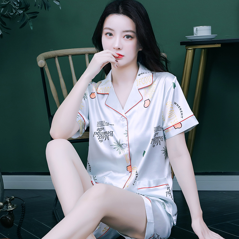 夏款睡衣女短袖短裤薄款冰丝丝绸夏季学生可外穿清新甜美家居服女