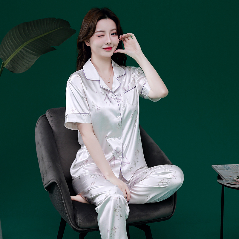 睡衣女夏季短袖长裤薄款家居服