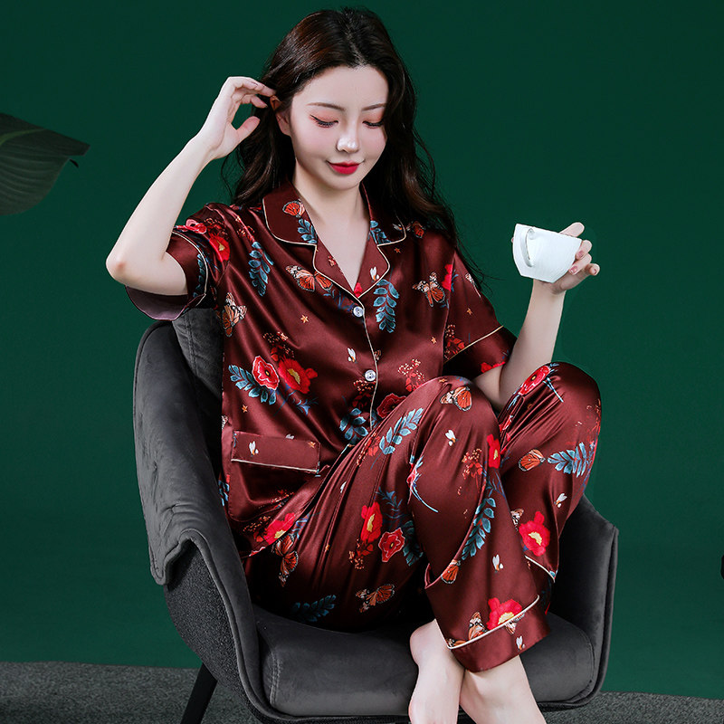 青中年女士冰丝睡衣套装