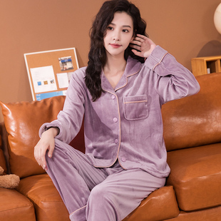 海岛绒睡衣女加厚珊瑚绒薄款女款秋冬季长袖保暖可外穿家居服套装