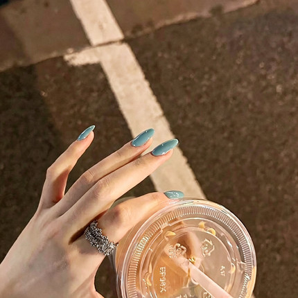 绿松石复古手工穿戴甲气质新款美甲纯色高级蓝色显白美甲ins短款