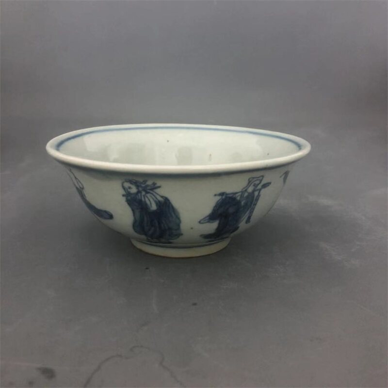 乾隆青花人物八仙碗景德镇仿古陶瓷家居装饰摆件收藏做旧酒展柜