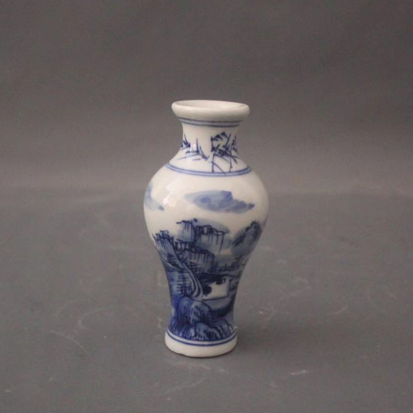 小号全手工手绘青花山水风景鱼尾花瓶家居装饰展柜收藏摆件仿古瓷