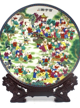 景德镇装饰摆件粉彩百子图做旧