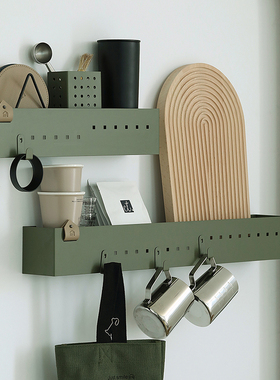 墨绿色墙上隔板 创意软装装饰板 收纳分层置物架 铁艺杂物多层板