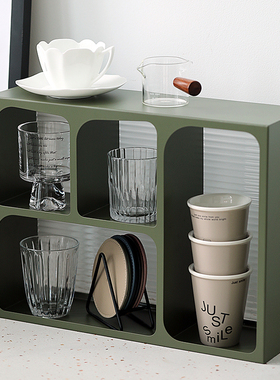 墨绿色铁艺杯子架 北欧风格玄关置物架 化妆品收纳架 桌面展示架