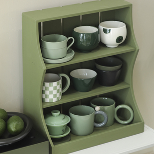 中古收纳架咖啡角杯子架咖啡杯展示架木质三层杯架复古风格 置物架