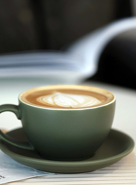 复古陶瓷杯墨绿色咖啡杯 下午茶拿铁杯磨砂拉花杯轻奢马克杯300ml