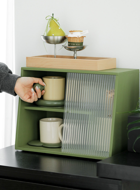 桌面收纳柜木质收纳盒咖啡角软装墨绿色杯架杯子收纳架高颜值杯架