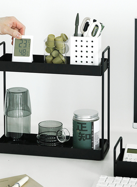 洗手间台面整理架 黑色窄边置物架 化妆品收纳架 铁艺皮垫杂物架