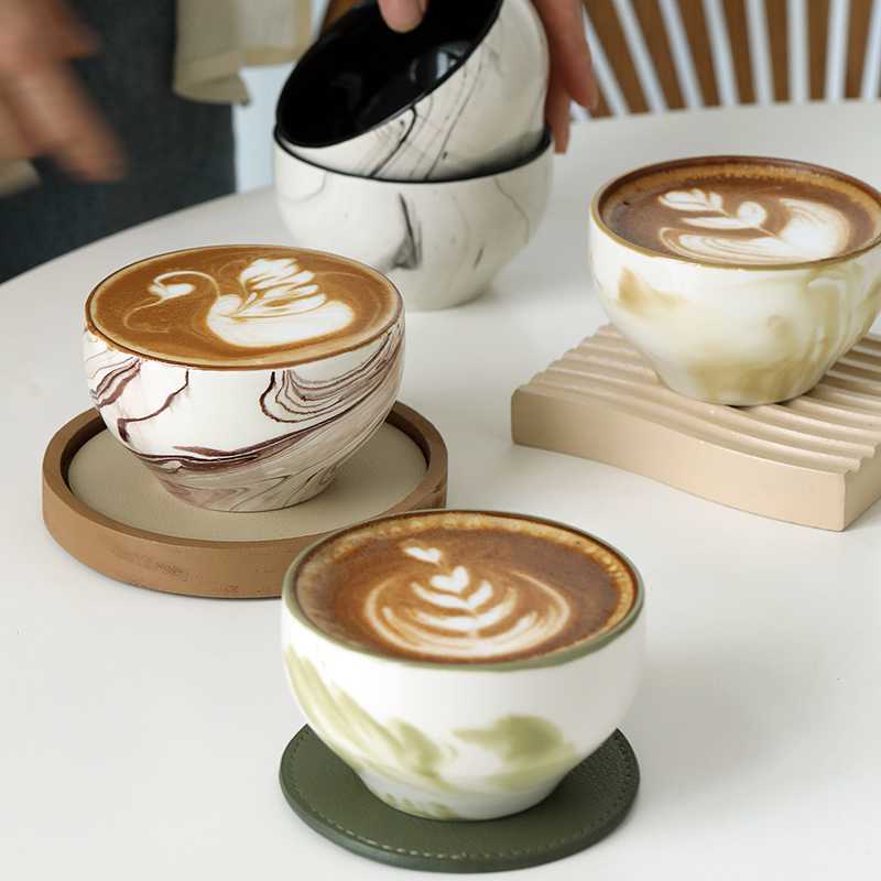 复古流云碗杯陶瓷大口拉花杯