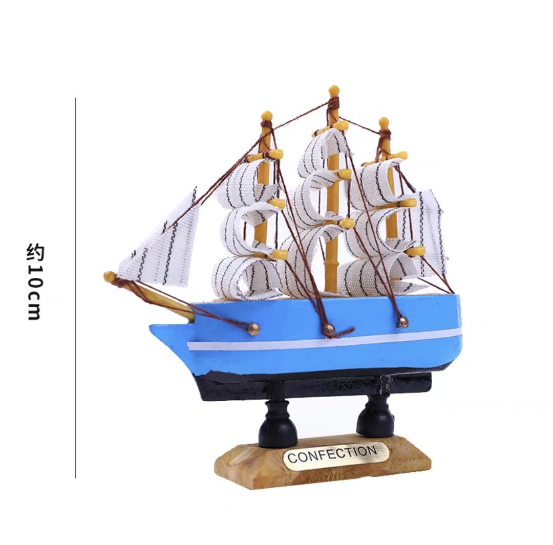 生日蛋糕装饰摆件一帆风顺毕业季地中海风格木质帆船模型工艺品