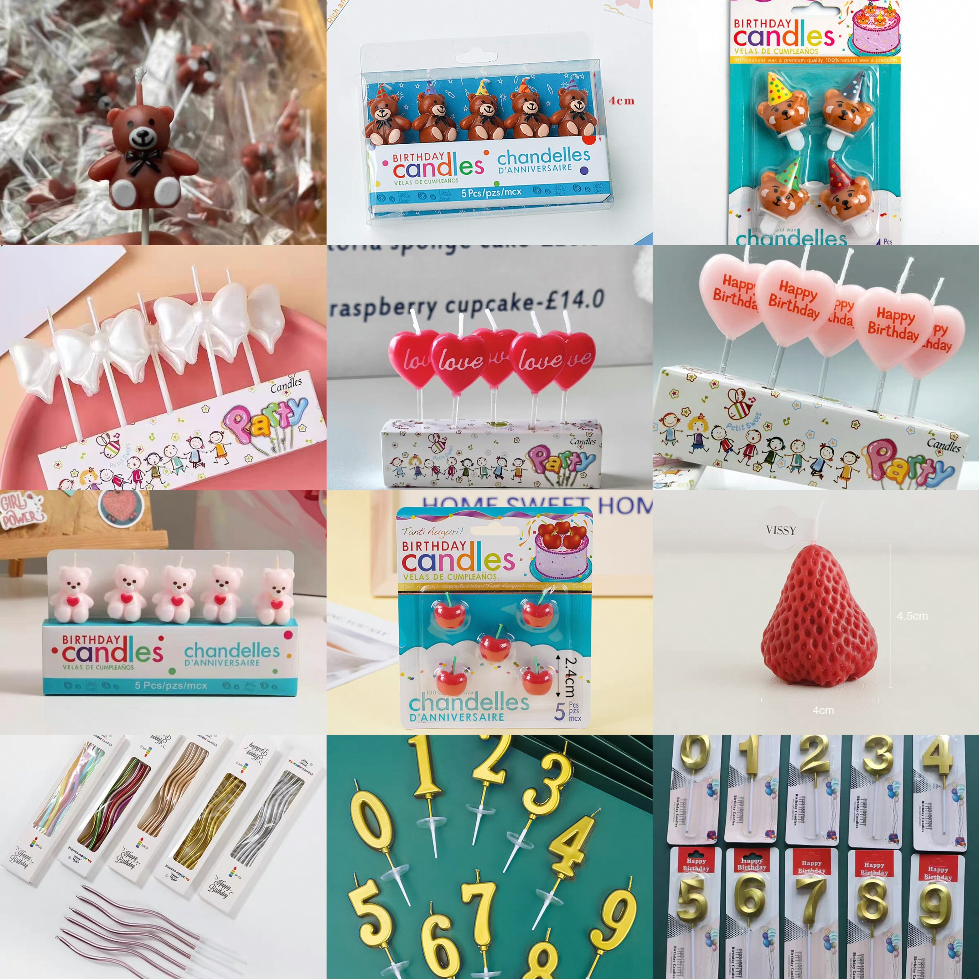 2025新款爱心蝴蝶结樱桃小熊蜡烛蛋糕装饰生日快乐插件甜品台装扮