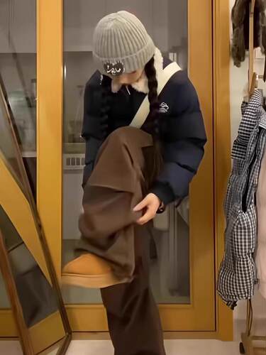 美式覆古羊羔毛翻领棉服女2025年新款冬季短款学生棉衣棉袄外套