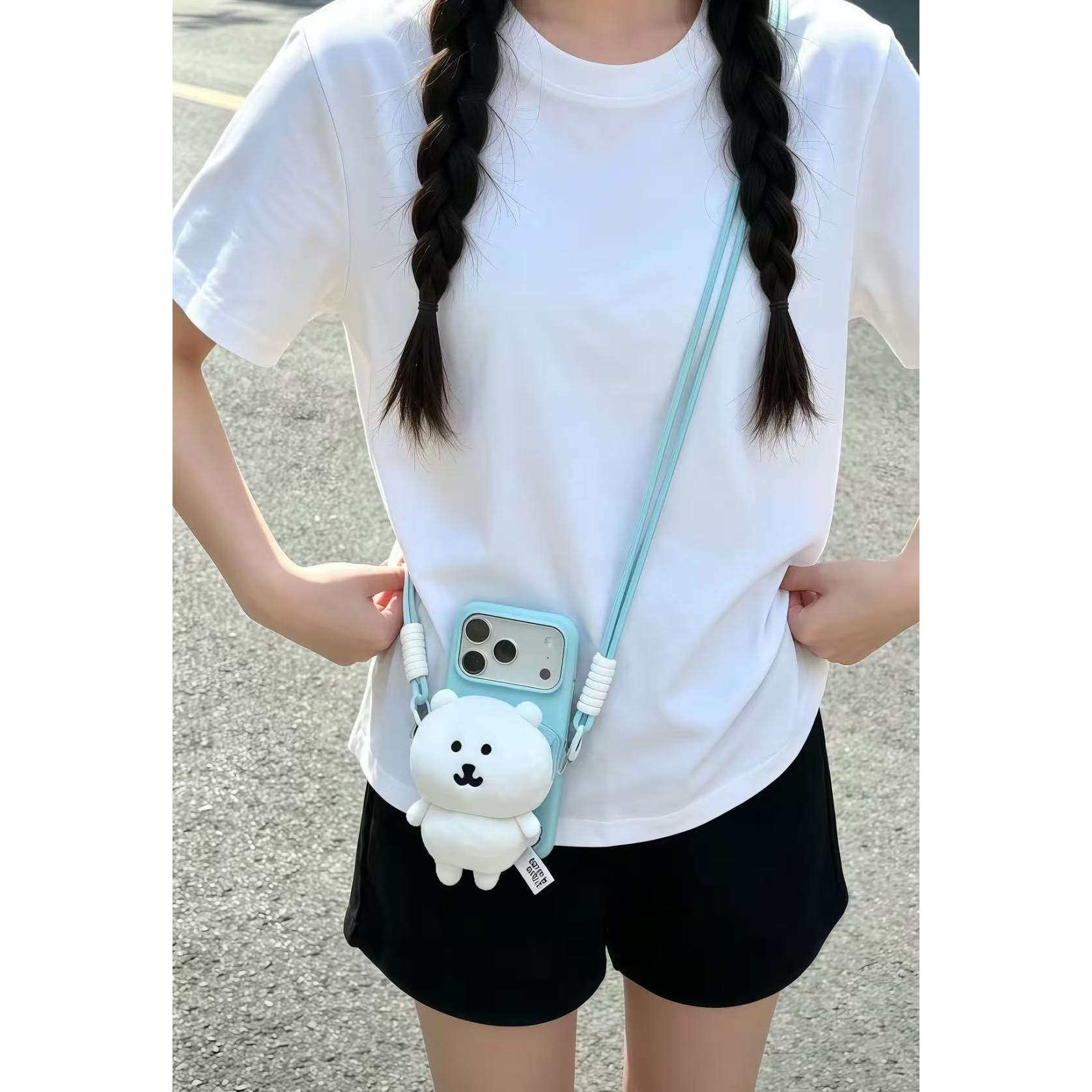 轻松熊公仔斜跨背夹可背可拆卸适用苹果17/16手机壳iphone15p软壳14搞笑13promax互买12mini整蛊xs保护套xr/x