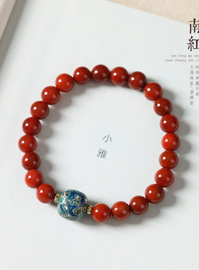 国潮南红玛瑙8mm手串二代蜜蜡手链松石隔片精致小众设计文玩串珠