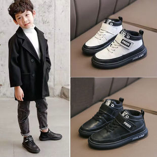 儿童黑皮鞋真皮软底男童演出鞋头层牛皮配西装高帮加绒男孩大棉鞋