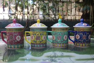 茶杯景德镇仿古手绘粉彩万寿无疆陶瓷厂货老款式茶杯水杯主人杯