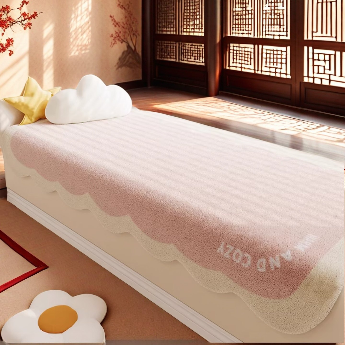 日本轻奢2026冬季仿羊绒窗台垫子飘窗垫卧室榻榻米床边地毯床边毯,居家布艺,飘窗垫,淘宝优惠券,粉丝福利购,淘宝优惠卷