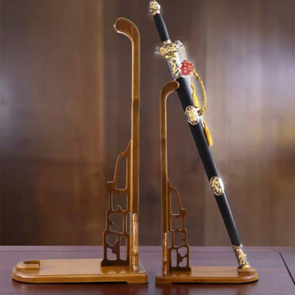 展示架剑架立式斜放剑托实木鹅头鸡翅木刀架武士兵器架汉剑武器图片