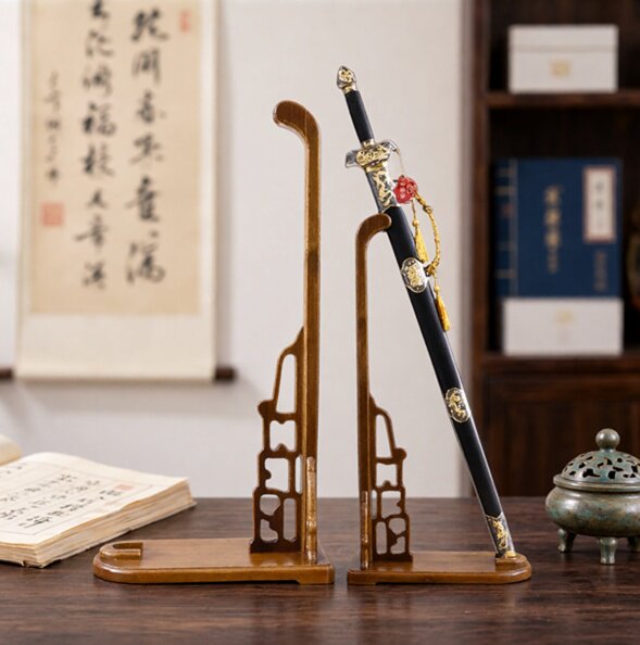 武器实木展示架剑架立式斜放剑托鹅头鸡翅木刀架武士兵器架汉剑图片