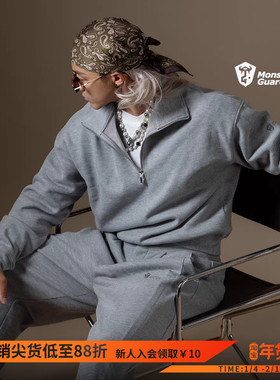 Monster Guardians N系列男子秋冬休闲卫衣卫裤华夫格加绒套装